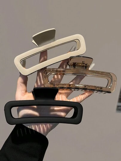 3pcs/1pc Extra Large 12cm/4.72in Square Brown & Black Matte Plastic Hair Claw Clips, Simple Elegant Fashion Versatile Hair Accessories Suitable For Daily Hairstyle, Face Washing, Makeup, Outfit Matching Hair Jaw Clip Hair Clamps Hair Clutch Hair Catcher Clip Fall Winter Hair Clip For Vacation Outfits Woman