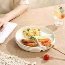 1/2/4pcs Divided Portion Control Plates, Compartment Plates For Portion Control, 3 Compartment Plastic Dinner Plates, Microwave & Dishwasher Friendly, Suitable For Weight Management, Happy