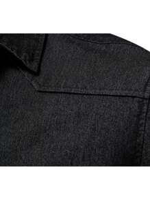 Men's Slim Long Sleeve Denim Shirt - Black - View 6