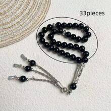 1pc Black Glass Bead Bracelet With 33pcs Beads, Suitable For Men To Wear Daily