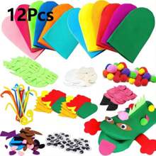 Set de 6/12 Piezas de Títeres de Fieltro DIY / Paquete de Material de Fieltro de 800 Piezas Juego de Manualidades de Arte Hecho a Mano que incluye Títere de Mano en Blanco, Ojos Saltones, Decoraciones de Fieltro, Pompones de Colores para crear tu propio títere. Juguetes interactivos para maestros en el aula. Regalo único para celebraciones, actividades, recompensas, cumpleaños, aniversarios, temas de Pascua y primavera. - Multicolor - Ver 13