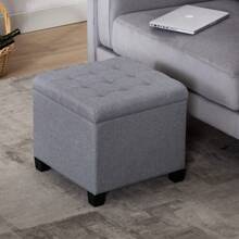 Ottoman Cube en Lin avec Coffre de Rangement, Pouf, Tabouret, avec siège/Couvercle rembourré Amovible, pour Salon, Coiffeuse, Chambre, Entrée - 45 x 45 x 41 cm - Gris Argenté