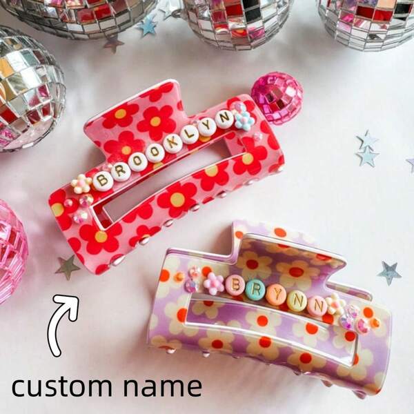 Nome ou frase PERSONALIZADOS Presilha de garra de flor - Adolescente - Menina - Criança - Aniversário - Presente - Despedida de solteira - Chá de panela, Colorido, Fofo, Adorável, Engraçado, Y2K, Elegante, Casual, Fofos, Personalizado, Personalizado, Único, Personalizado, Presentes ideais para ele, Presentes ideais para ela, Dela, Namorada, Amigos, Crianças, Acessórios de cabelo, Acessórios de cabelo personalizados, Roupa vintage