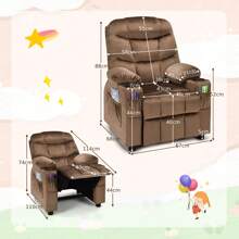 Kids Recliner Chair Velvet Adjustable Sofa Chair Gaming Lounge Chair - Coklat - View 2