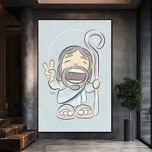 Cartoon Man With Beard Giving Peace Sign. Large Wooden Framed Wall Art Home Decor Canvas Painting- For Bedroom, Bathroom, Living Room, Office, Kitchen, Holiday Gift- 1pc