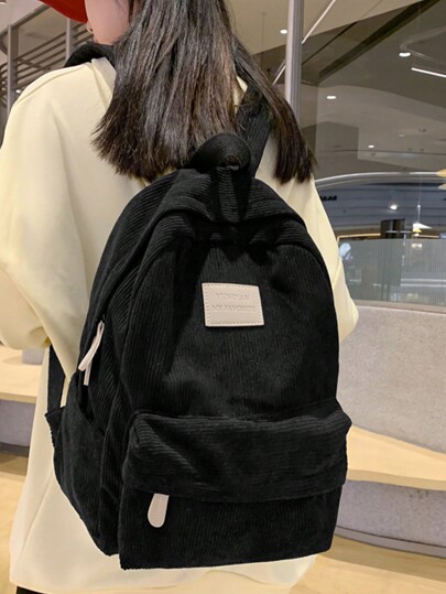 shinaier حقيبة ظهر كبيرة السعة مطبوعة بحرف باللون الأحادي من قماش الكوردوروي المخطط للطلاب شنطه جامعه شنط جامعات شنطة ظهر للسفر حقيبه جامعه