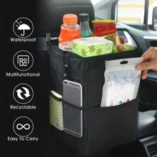 Colgante de contenedor de basura plegable y multifuncional para el coche, impermeable y con espacio de almacenamiento - bote de basura negro - Ver 4