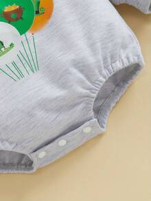 Sudadera irlandesa para bebé, mono con estampado de trébol y globo, manga larga, ropa de primavera para niños y niñas - Gris Claro - Ver 5