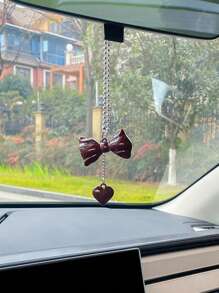 亚克力蝴蝶结心形汽车内饰后视镜吊饰，创意汽车装饰 - 彩色 - 查看 4