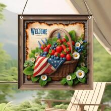 1 PIEZA "¡Hola, primavera!" Letrero de bienvenida con diseño de fresa - Cartel cuadrado de madera para colgar en la puerta o pared, con diseño de guirnalda, excelente para decoración de estilo granja y porche, buen letrero de bienvenida de primavera, decoración de primavera - Tablón de madera - cuadrado - Ver 6