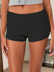 Women's Y2K Pajama Shorts Solid Color/Stripe Low Waist Slim Comfy Sleep Shorts Summer Casual Pajama Bottoms - màu đen - Xem 1
