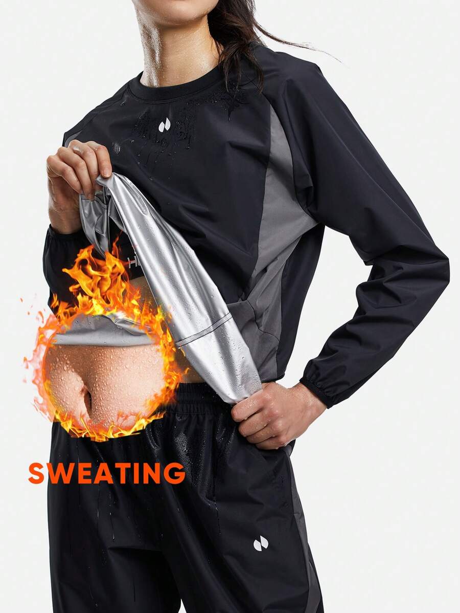 HOTSUIT 女士桑拿服套头衫运动服健身房健身服桑拿夹克和裤子 - 黑色 - 查看 1