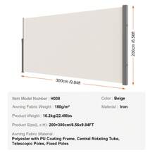 KFFKFF Retractable Side Awning Outdoor Privacy Screen Dimensions Include 79''x 236'' 71''x 138'' 79''x 118'' 79''x 236'' 71''x 118'' 63''x 118'' 71' 'x 138'' 79''x 118'' 180g Polyester Water-Proof Retractable Patio Screen UV 30+ Room Divider Wind Screen For Patio Backyard Balcony Beige Or Gray