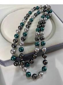 1pc 10mm Luxury Ombre Multi-Color Pearl Necklace, Suitable For Daily Wear, Banquet & Gift - Multicolor - View 6