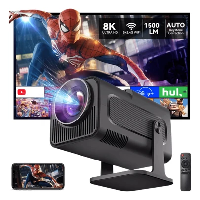 BDQ Smart Projector HY320 MIMI With Android 11.0, Upgraded Portable Projector 1080P 4K Full HD With WiFi 6 And BT5.0, 180°Adjustable Stand, Auto Keystone Home Projector For Phone/TV Stick/Laptop,HY300 Upgraded Version