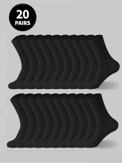 5 Pares/10 Pares/15 Pares/20 Pares de Calcetines de Tubo Negros Gruesos para Hombre, de Moda, Casuales, Cómodos, Transpirables, a Prueba de Olores, para Deportes al Aire Libre, Correr, Fitness, Calcetines de Compresión hasta la Rodilla, Negocios, Ocio, Vacaciones, Otoño