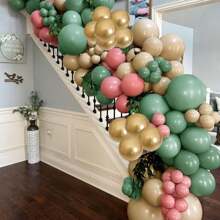 35 Stück salbeigrüne rosa Ballons, salbeigrüne und staubige rosa Metallgold Ballons, olivgrüne Goldballons, geeignet für Geburtstag Dschungel Wald Party Dekoration