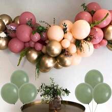 35 Stück salbeigrüne rosa Ballons, salbeigrüne und staubige rosa Metallgold Ballons, olivgrüne Goldballons, geeignet für Geburtstag Dschungel Wald Party Dekoration