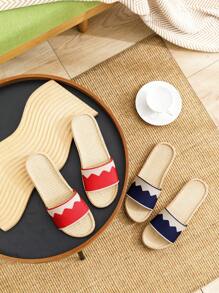 女士亚麻拖鞋，室内情侣沙滩度假防滑交叉平底凉鞋，春夏秋季