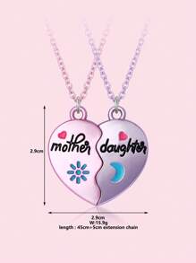 2 Stücke Set Mädchen Sonne, Mond, Herz geformte Zinklegierung "Mutter Tochter" Buchstaben Tropfen Öl Süß Magnetisch Halskette, Geschenkverpackung geeignet für Muttertag - Verschiedenfarbig - Übersicht 3