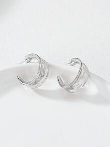 1 Pasang Anting Hoop Minimalis Geometris Halus, Cocok untuk Pemakaian Sehari-hari - platinum - View 3