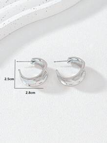 1 Pasang Anting Hoop Minimalis Geometris Halus, Cocok untuk Pemakaian Sehari-hari - platinum - View 2