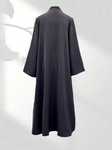 1pc Diamond Studded Arabic Robe With Headscarf, Modest Abaya - Grey - View 4