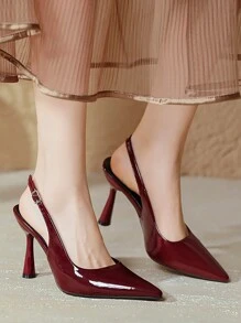 Women's Fashion Open Back Pointed Toe Super High Heel Pumps, Solid Color Slip-On Thin Heeled Dress Shoes, High Quality Plus Size Ladies Party Sandals, Spring/Summer