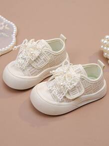 1 双女孩珍珠蝴蝶装饰时尚运动鞋，休闲运动鞋，适合上学/户外，春季/秋季，适合幼儿/儿童 - 米色 - 查看 6