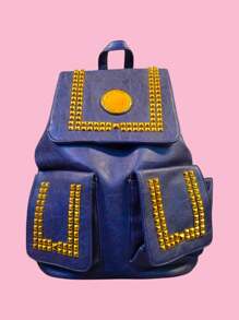 Mochila Bolsa Backpack Estoperoles Moda Mujer Viaje Correas Ajustables - Azul - Ver 2