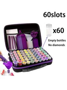 30/60/120 槽 DIY 钻石画收纳盒，升级版帆布收纳盒带配件，防震珠子和艺术品收纳架，便携式珠宝容器带工具，多功能工艺品和缝纫用品套件，塑料材质 - 彩色 - 查看 3