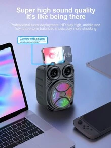 无线扬声器音箱带便携式手机支架便携式 RGB 户外插卡大功率重低音低炮便携式无线音响适用于 iOS Android TF U 盘卡拉 OK 手持舞蹈音响低音炮非常适合现场音乐和家庭聚会