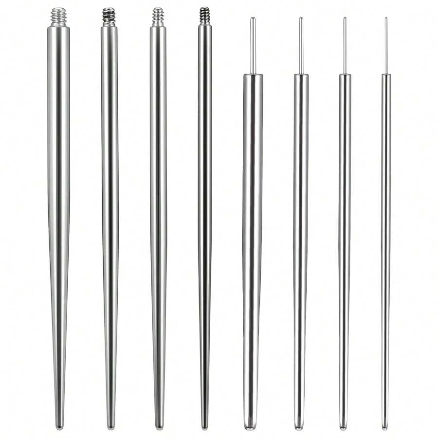 8Pcs/Sets 20G 18G 16G 14G Piercing Taper Insertion Tool, Piercing Changing Needles Threadless Insertion Pin Screw On Assistant Tool For Nose Navel Lip Eyebrow Ear Cartilage Body Piercing Stretching Kit - Steel - View 1