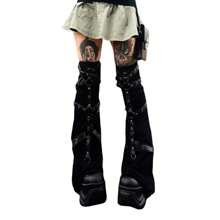 Punk Style Ankle Leg Warmer Black Metal Buckle Leg Warmers Knitted High Knee Legging Boot Socks For Women - Black - View 4