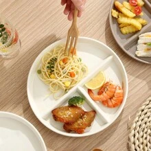 1/2/4pcs Divided Portion Control Plates, Compartment Plates For Portion Control, 3 Compartment Plastic Dinner Plates, Microwave & Dishwasher Friendly, Suitable For Weight Management, Happy