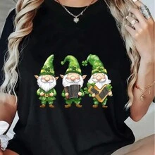 Happy St. Patrick's Day Lucky Midget And Shamrock Women's Single Side Printed Short Sleeve T-Shirt Round Neck Summer Fashion Solid Basic T-Shirt Tops Casual Summer Shirts