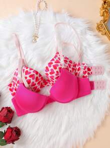 2 Pcs Women's Padded Bras, Soft & Comfortable With Underwire - Multicolor - View 2