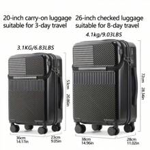 Multifunctional Luggage, Durable Luggage, Hard Shell Boarding Case With Front Pocket, USB Charging Port, Telescopic Trolley, Durable Universal Wheels, TSA Combination Lock, Cup Holder, Hooks, ABS+PC Rugged Multifunctional Suitcase 1 Piece 20/26 Inch - Pink - View 4