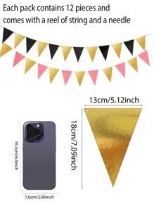1 件三角旗横幅套装-带绳索和穿线针，适用于家居装饰、生日、毕业典礼、周年纪念、婚礼、新年前夜、订婚派对用品。 - 彩色 - 查看 3