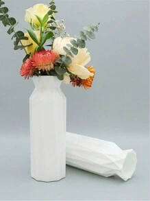 1pc Plastic Vase, Nordic Style Vase, Minimalist Decor Vase, Ceramic-Like Vase, Flower Vase, Shatterproof Vase, Flower Container, Dry Flower Vase, Flower Pot, Flower Basket, Wedding Bedroom Home Decor Vase Gifts Birthday Graduation