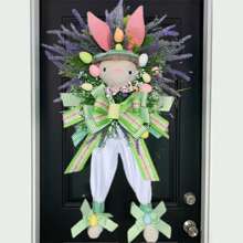 1PC Easter Bunny Wreath For Front Door Or Wall Artificial Rabbit Wreath Spring Wreath Easter Decor Outdoor Indoor Hanging Wreath