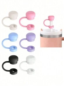 1/2 件/套吸管盖可重复使用硅胶吸管盖与 杯防溢漏塞防溅防尘吸管盖兼容，返校用品 - 彩色 - 查看 4