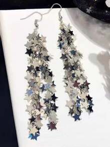 1pair Meteor Shower Star Metallic Tassel Shaped  Earrings For Women Summer Autumn Daily Office Vacation Beach Festival Wearing