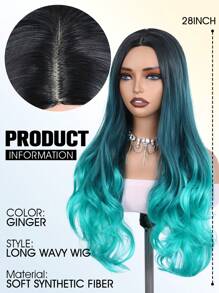 28 英寸长假发 合成姜黄色假发 长波浪假发 女士波浪假发 自然中分假发 适合日常生活 适合日常派对、角色扮演派对等、音乐节