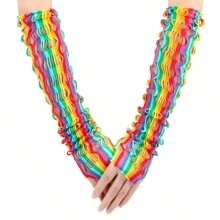 1 Pair Rainbow Hollow Elastic Mesh Sexy Long Arm Warmers For Women, Party Accessory