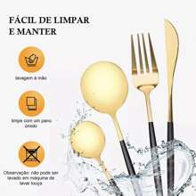 Belifou 24 Piece Cutlery Set Knives Forks Coffee Spoons Cutlery Set For 6 People - vàng đen - Xem 5