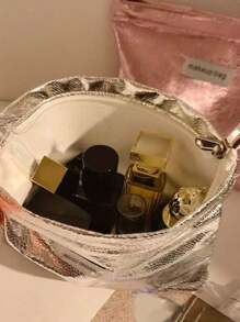 1 pieza Bolsa de maquillaje portátil, elegante y brillante de gran capacidad, bolsa de almacenamiento de maquillaje para viajes, bolsa de aseo organizadora, adecuada para artículos de tocador, cosméticos, brochas de maquillaje, accesorios, viajes, almacenamiento en el hogar, artículos esenciales para el viaje, suministros para dormitorios, regalos de novia para bodas, regalos para mujeres, regalos para mejores amigos, regalos de cumpleaños, recuerdos, artículos esenciales para el hogar, se puede usar en el baño, la sala de estar o el dormitorio, con estilo bohemio, para vacaciones en la playa, colección de baño, colección de dormitorio, gran capacidad