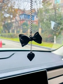 亚克力蝴蝶结心形汽车内饰后视镜吊饰，创意汽车装饰 - 彩色 - 查看 1