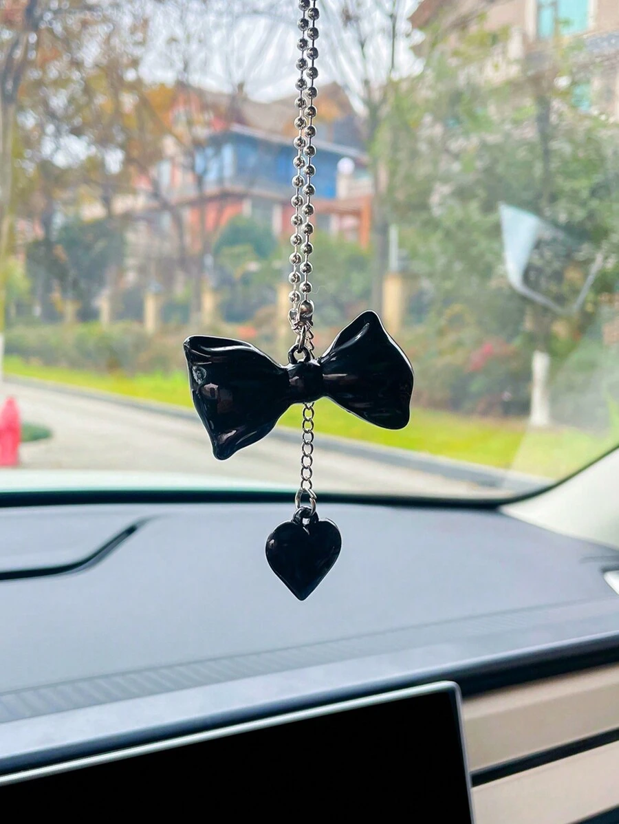亚克力蝴蝶结心形汽车内饰后视镜吊饰，创意汽车装饰 - 彩色 - 查看 1