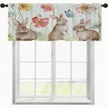 1 件/2 件兔子花卉和蝴蝶印花装饰小窗帘波西米亚风格涤纶纤维杆袋印花窗帘套装 52 英寸 * 18 英寸，26 英寸 * 36 英寸动物主题四季厨房窗帘咖啡店客厅办公室卧室家居装饰窗帘